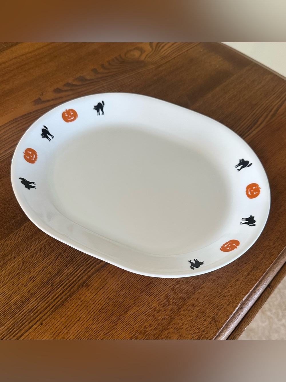 Corelle Halloween cats & pumpkins oval serving platter plate 12” x 10”